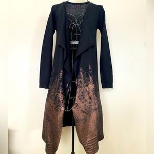 Material Girl Long Knit Cardigan with Copper Paint Accent